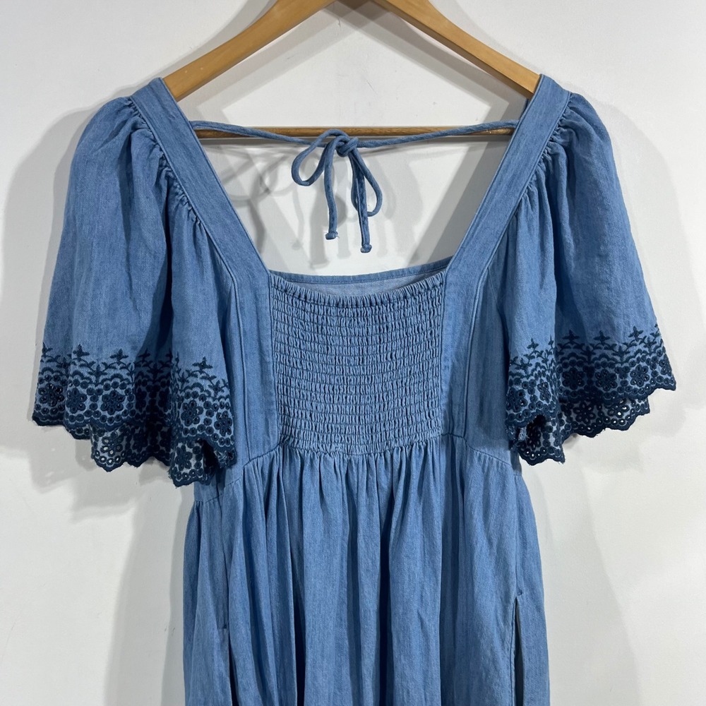 Old Navy Western Boho Embroidered Chambray Midi Dress Medium Country Prairie 90s - Picture 5 of 9